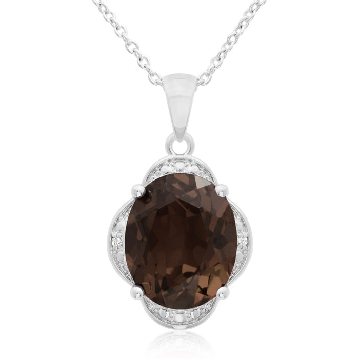 4 Carat Smoky Quartz & Diamond Necklace, 18 Inches,  by SuperJeweler