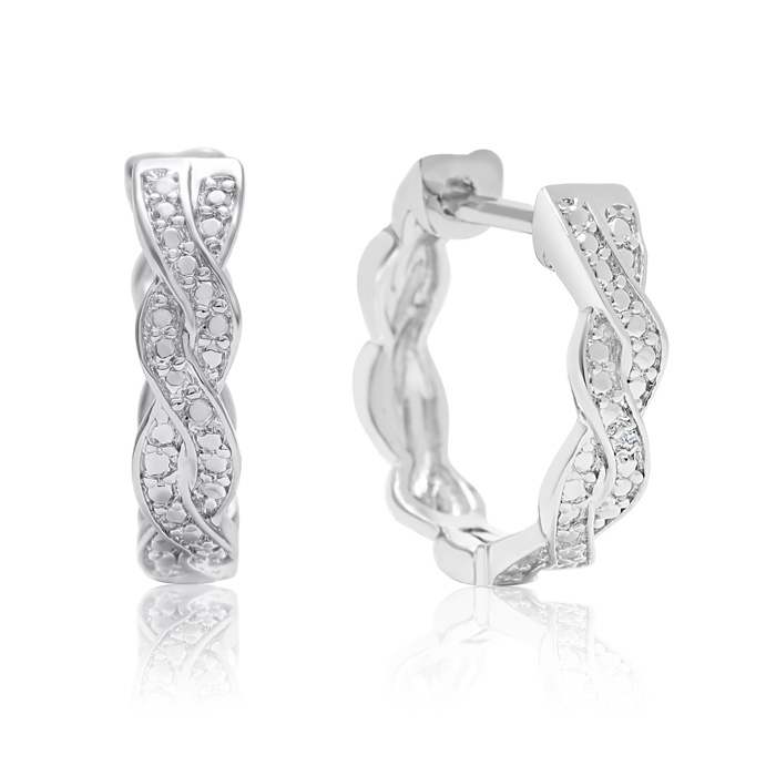 Diamond Swirl Hoop Earrings, 1/2 Inch, Hidden Snap Backs