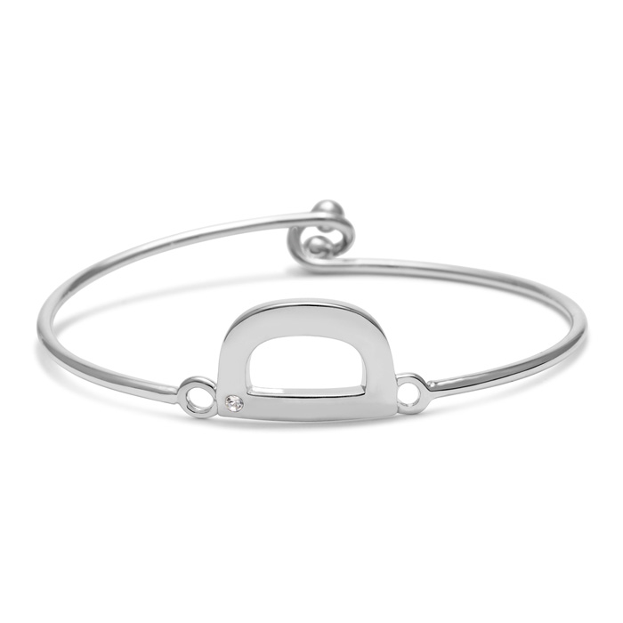 "D" Initial Bangle Bracelet w/ Cubic Zirconia Accent, 7 Inch by SuperJeweler