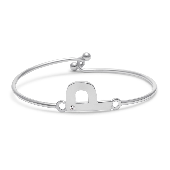 "P" Initial Bangle Bracelet w/ Cubic Zirconia Accent, 7 Inch by SuperJeweler