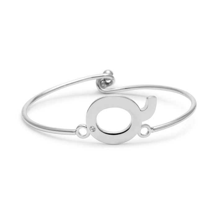 "Q" Initial Bangle Bracelet w/ Cubic Zirconia Accent, 7 Inch by SuperJeweler