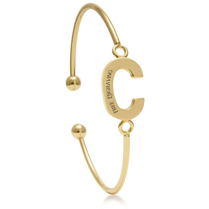FREE ENGRAVING "C" Initial Bangle Bracelet in Yellow Gold, 7 Inch by SuperJeweler