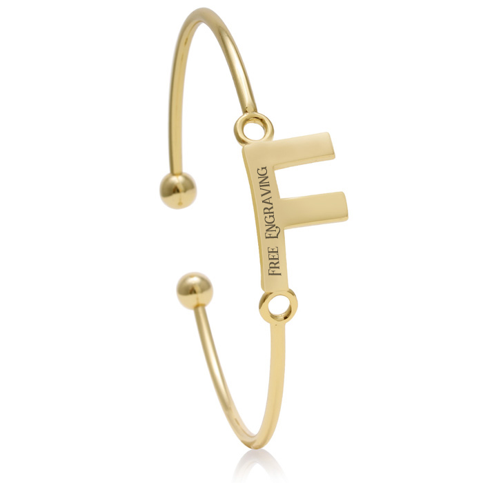 FREE ENGRAVING "F" Initial Bangle Bracelet in Yellow Gold, 7 Inch by SuperJeweler