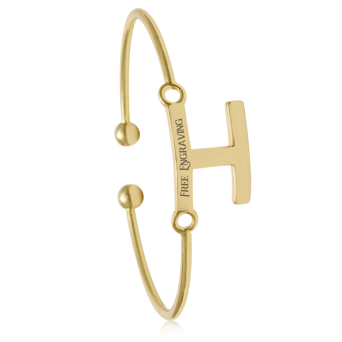 FREE ENGRAVING "H" Initial Bangle Bracelet in Yellow Gold, 7 Inch by SuperJeweler