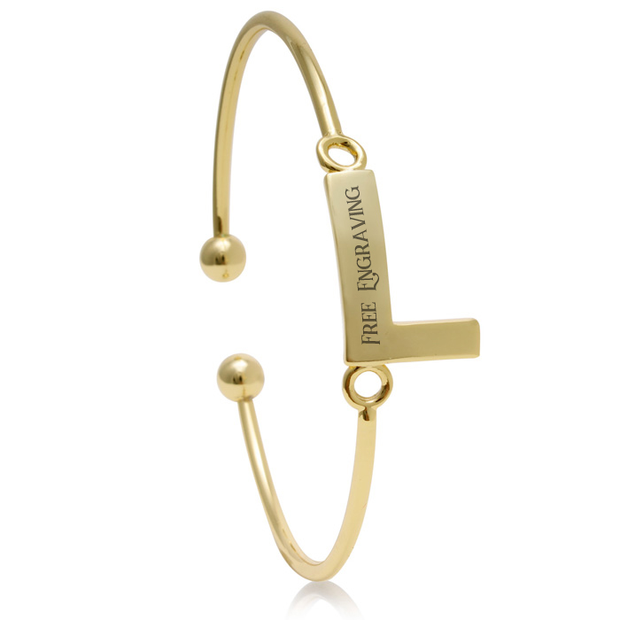 FREE ENGRAVING "L" Initial Bangle Bracelet in Yellow Gold, 7 Inch by SuperJeweler