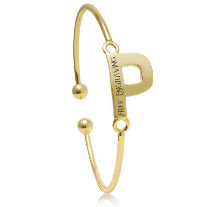 FREE ENGRAVING "P" Initial Bangle Bracelet in Yellow Gold, 7 Inch by SuperJeweler