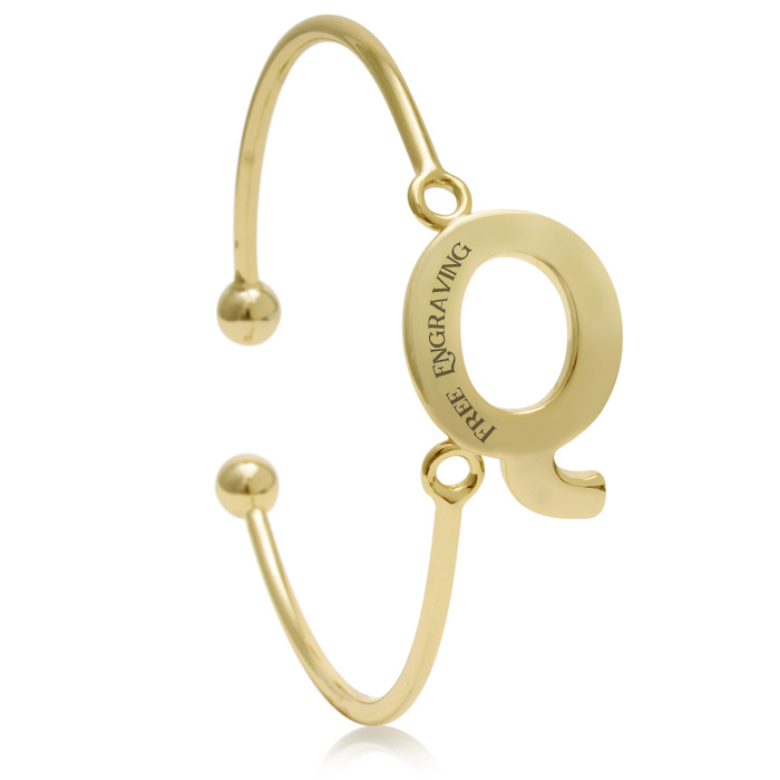 FREE ENGRAVING "Q" Initial Bangle Bracelet in Yellow Gold, 7 Inch by SuperJeweler