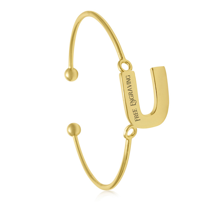 FREE ENGRAVING "U" Initial Bangle Bracelet in Yellow Gold, 7 Inch by SuperJeweler