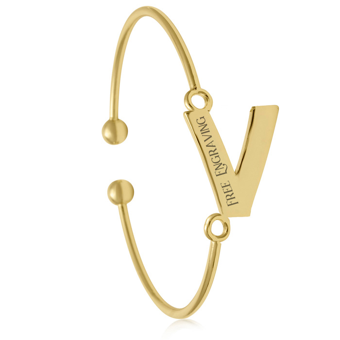 FREE ENGRAVING "V" Initial Bangle Bracelet in Yellow Gold, 7 Inch by SuperJeweler