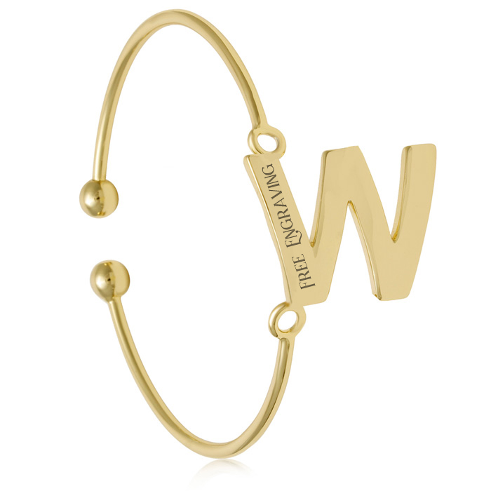 FREE ENGRAVING "W" Initial Bangle Bracelet in Yellow Gold, 7 Inch by SuperJeweler