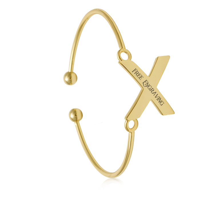 FREE ENGRAVING "X" Initial Bangle Bracelet in Yellow Gold, 7 Inch by SuperJeweler