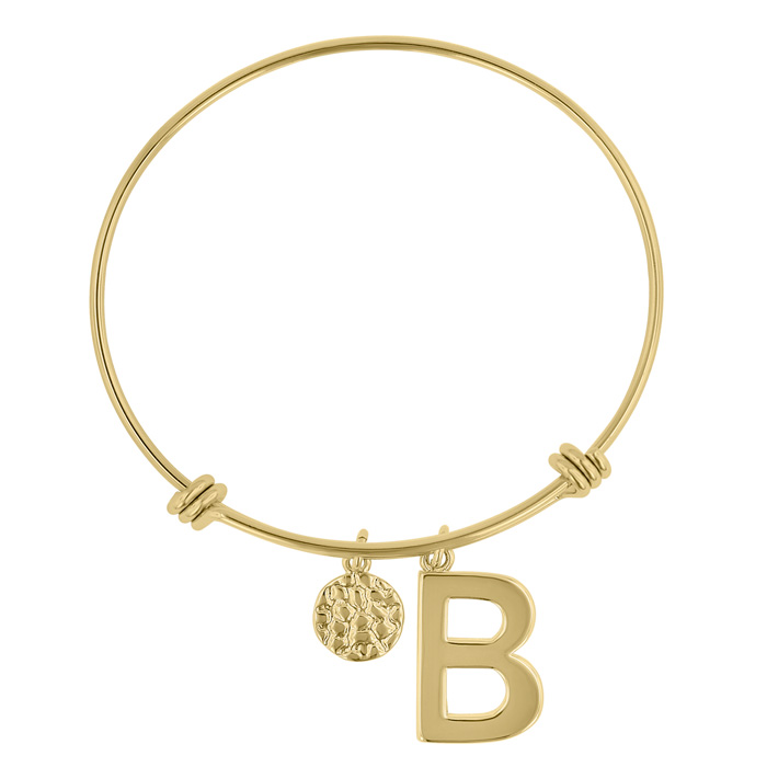 "B" Initial Expandable Wire Bangle Bracelet in Yellow Gold, 7 Inch by SuperJeweler