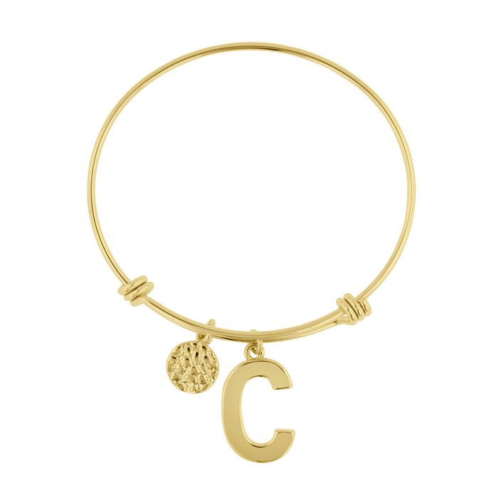 "C" Initial Expandable Wire Bangle Bracelet in Yellow Gold, 7 Inch by SuperJeweler