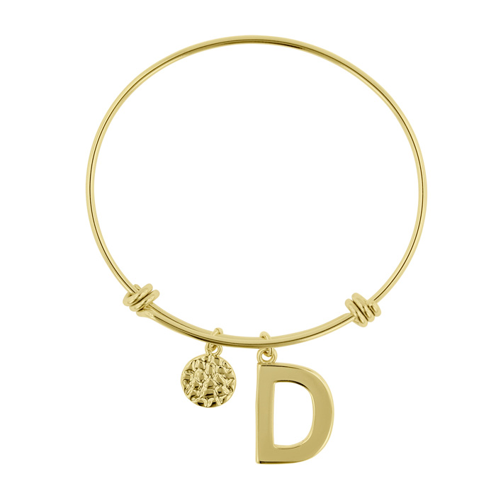 "D" Initial Expandable Wire Bangle Bracelet in Yellow Gold, 7 Inch by SuperJeweler