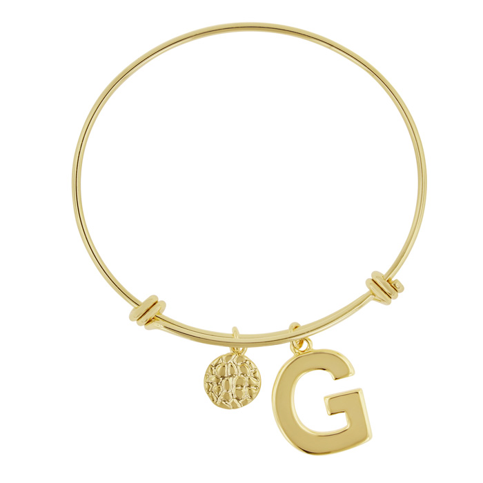 "G" Initial Expandable Wire Bangle Bracelet in Yellow Gold, 7 Inch by SuperJeweler