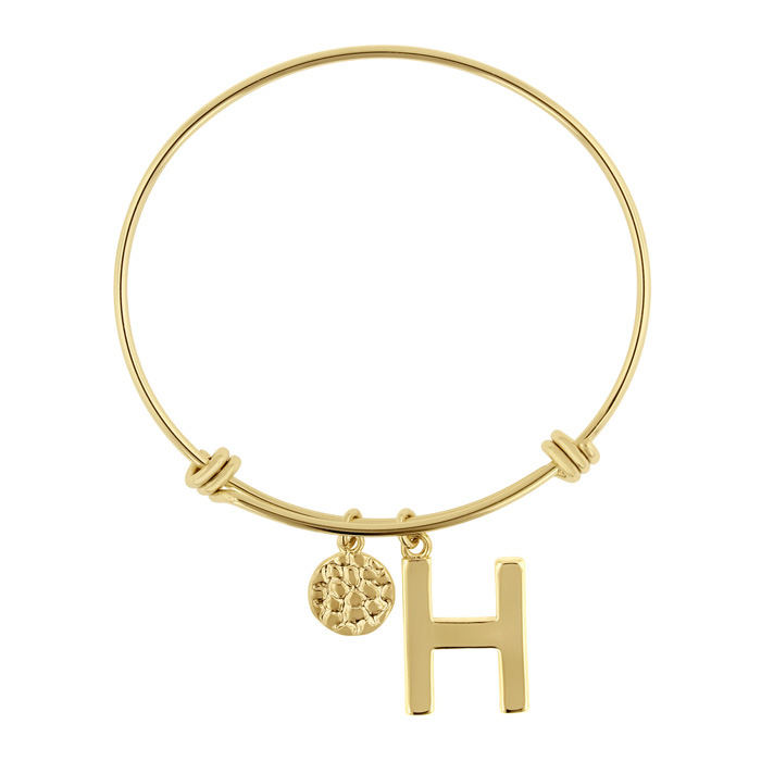 "H" Initial Expandable Wire Bangle Bracelet in Yellow Gold, 7 Inch by SuperJeweler