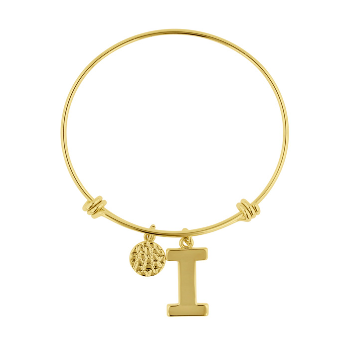 "I" Initial Expandable Wire Bangle Bracelet in Yellow Gold, 7 Inch by SuperJeweler