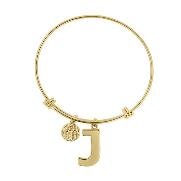 "J" Initial Expandable Wire Bangle Bracelet in Yellow Gold, 7 Inch by SuperJeweler