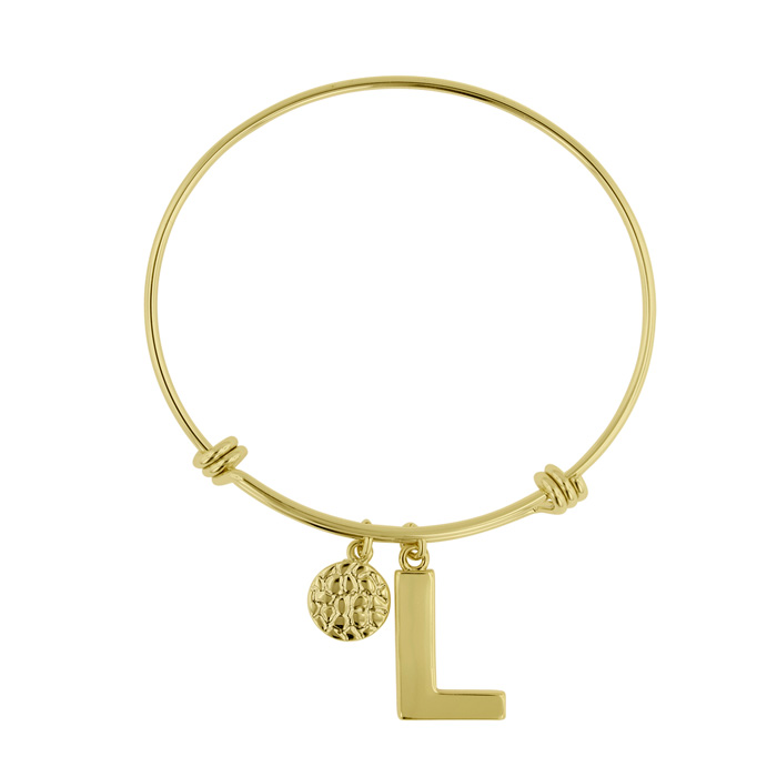 "L" Initial Expandable Wire Bangle Bracelet in Yellow Gold, 7 Inch by SuperJeweler