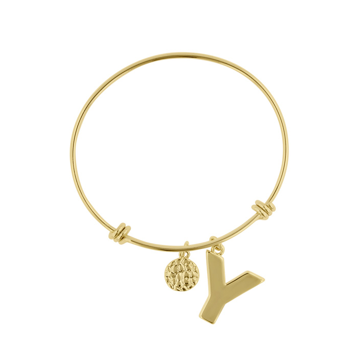 "Y" Initial Expandable Wire Bangle Bracelet in Yellow Gold, 7 Inch by SuperJeweler