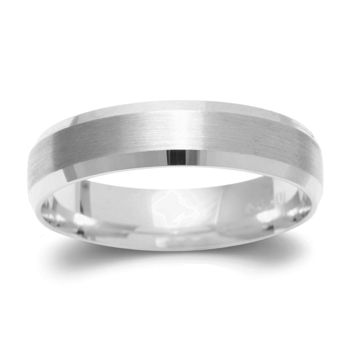5mm Beveled Wedding Band w/ Brushed Top in Solid White Gold (2.7 g) by SuperJeweler