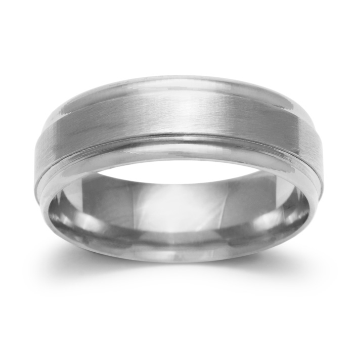 6.5mm Men's & Ladies Brush Center Finished Wedding Band in 14K White Gold (4.3 g) by SuperJeweler