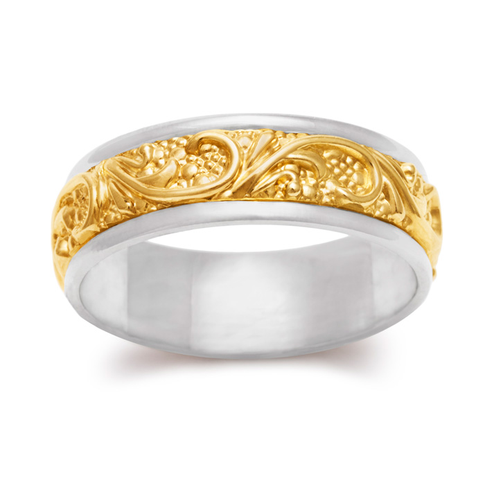 7.5mm Two-Tone Men's & Ladies Filigree Wedding Band in 14K Gold (7 g) by SuperJeweler