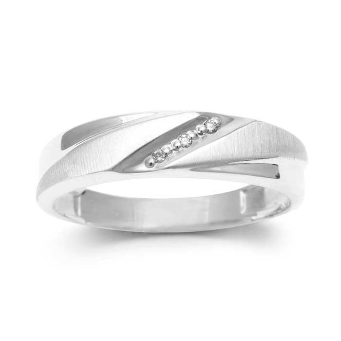 5.7mm Three Diamond Men's Satin Finished Wedding Band in White Gold (2.2 g), G/H Color by SuperJeweler