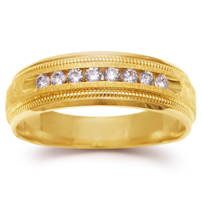 7mm .25 Carat Diamond Men's Satin Finished Milgrain Wedding Band in Yellow Gold (2.9 g), G/H Color by SuperJeweler
