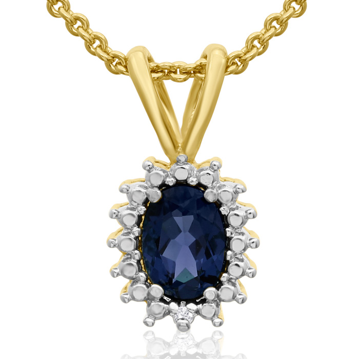 1 Carat Oval Shape Sapphire & Halo Diamond Necklace in Gold Overlay, 18 Inches,  by SuperJeweler