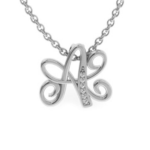 Letter A Diamond Initial Necklace in White Gold (2.2 g) w/ 6 Diamonds, , 18 Inch Chain by SuperJeweler