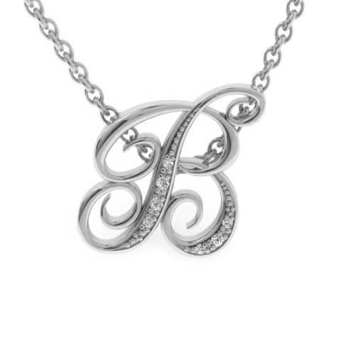 Letter B Diamond Initial Necklace in White Gold (2.2 g) w/ 6 Diamonds, , 18 Inch Chain by SuperJeweler