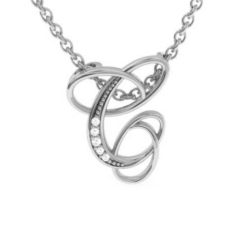 Letter C Diamond Initial Necklace in White Gold (2.2 g) w/ 6 Diamonds, , 18 Inch Chain by SuperJeweler