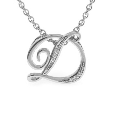 Letter D  ColorDiamond Initial Necklace in White Gold (2.2 g) w/ 6 Diamonds, , 18 Inch Chain by SuperJeweler