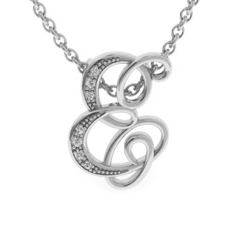 Letter E Diamond Initial Necklace in White Gold (2.2 g) w/ 6 Diamonds, , 18 Inch Chain by SuperJeweler