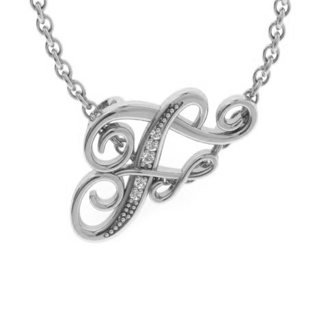 Letter F Diamond Initial Necklace in White Gold (2.2 g) w/ 6 Diamonds, , 18 Inch Chain by SuperJeweler