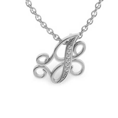 Letter J Diamond Initial Necklace In White Gold (2.2 G) W/ 6 Diamonds, I/J, 18 Inch Chain By SuperJeweler