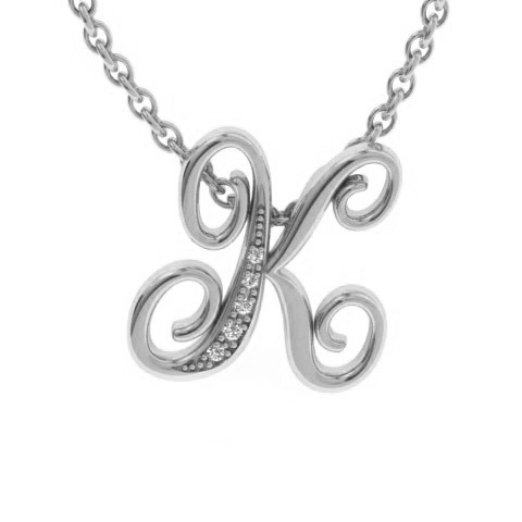 Letter K Diamond Initial Necklace in White Gold (2.2 g) w/ 6 Diamonds, , 18 Inch Chain by SuperJeweler