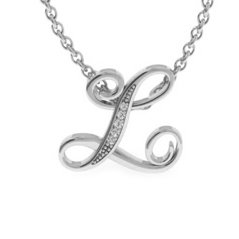 Letter L Diamond Initial Necklace in White Gold (2.2 g) w/ 6 Diamonds, , 18 Inch Chain by SuperJeweler