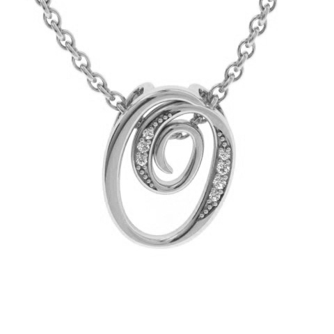 Letter O Diamond Initial Necklace in White Gold (2.2 g) w/ 6 Diamonds, , 18 Inch Chain by SuperJeweler