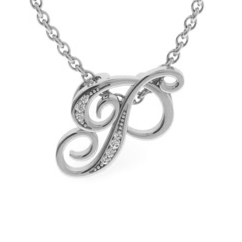 Letter P Diamond Initial Necklace in White Gold (2.2 g) w/ 6 Diamonds, , 18 Inch Chain by SuperJeweler