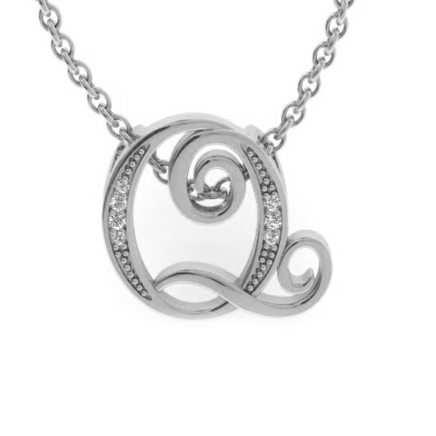 Letter Q Diamond Initial Necklace in White Gold (2.2 g) w/ 6 Diamonds, , 18 Inch Chain by SuperJeweler