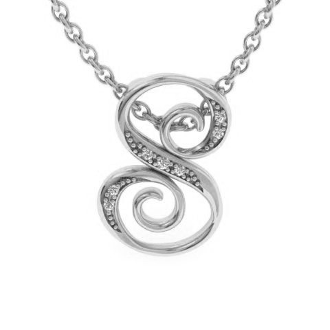 Letter S Diamond Initial Necklace in White Gold (2.2 g) w/ 6 Diamonds, , 18 Inch Chain by SuperJeweler