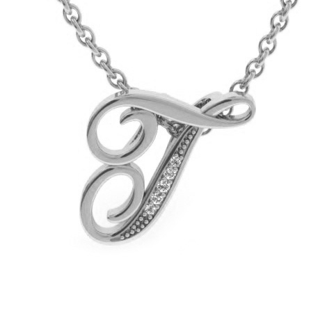 Letter T Diamond Initial Necklace in White Gold (2.2 g) w/ 6 Diamonds, , 18 Inch Chain by SuperJeweler