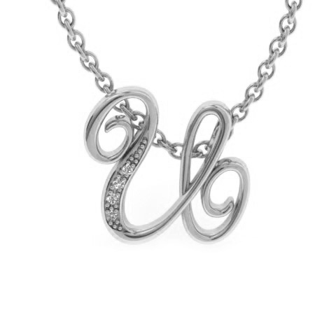 Letter U Diamond Initial Necklace in White Gold (2.2 g) w/ 6 Diamonds, , 18 Inch Chain by SuperJeweler