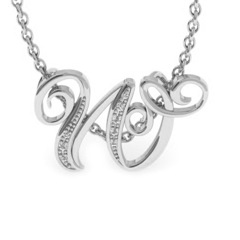 Letter W Diamond Initial Necklace in White Gold (2.2 g) w/ 6 Diamonds, , 18 Inch Chain by SuperJeweler