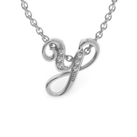 Letter Y Diamond Initial Necklace in White Gold (2.2 g) w/ 6 Diamonds, , 18 Inch Chain by SuperJeweler