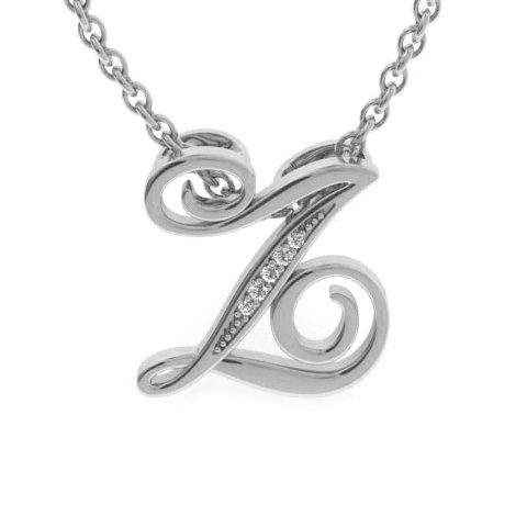 Letter Z Diamond Initial Necklace in White Gold (2.2 g) w/ 6 Diamonds, , 18 Inch Chain by SuperJeweler