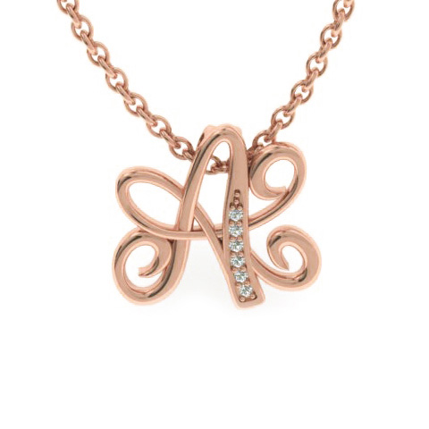 Letter A Diamond Initial Necklace in Rose Gold (2.2 g) w/ 6 Diamonds, , 18 Inch Chain by SuperJeweler