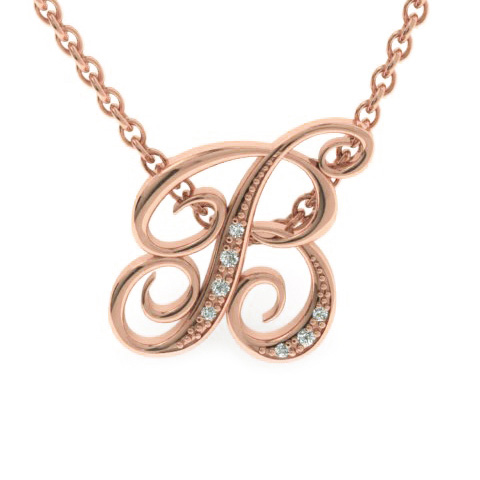 Letter B Diamond Initial Necklace in Rose Gold (2.2 g) w/ 6 Diamonds, , 18 Inch Chain by SuperJeweler